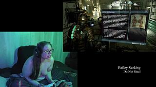 naked brunette bbw plays deadspace part 2 with big natural tits!