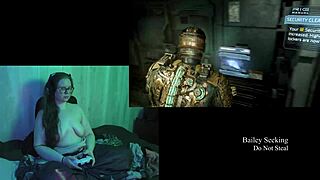 naked brunette bbw plays deadspace part 2 with big natural tits!