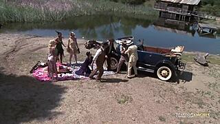 stunning girls love their tight pussies fucked in group sex