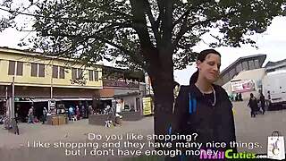 The cute brunette teen with small tits fucks in the shop.