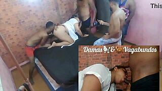 Ultra slutty Latina BBW in wild gang bang