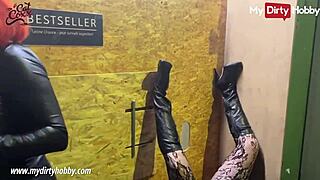 I love jerking hard cocks at gloryholes with my busty redhead charm!