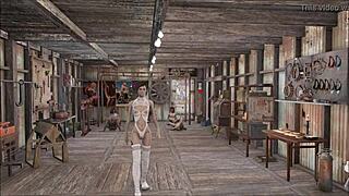 in fallout 4, cute brunette slut gives footjob in special fashion series hentai