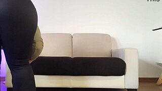 Pawg cleaning her apartment in tight pants, looking curvy