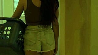 Very Hot Step Mom Can't Resist Stroking His Bulge Through Tight Pants