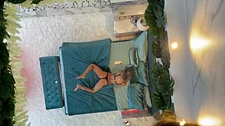 monika fox chilling naked on the bed, showing off her fake tits