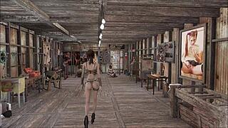 in fallout 4, cute brunette slut gives footjob in special fashion series hentai