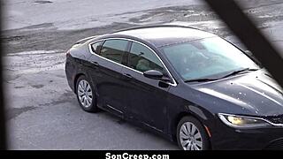 Stepson Drilling Daddy Bareback in Hot Car Session