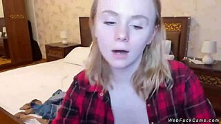 Beautiful Blonde Teen Camgirl Shows Off in See-Through Bra on Webcam