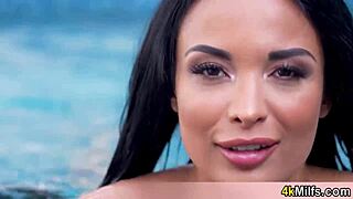 Beautiful Busty Anissa Kate Climbs Out of Pool for Intense Tight Pussy Fucking by Brunette MILF.