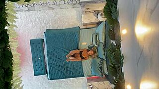 monika fox chilling naked on the bed, showing off her fake tits