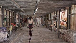 in fallout 4, cute brunette slut gives footjob in special fashion series hentai