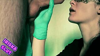 Masked Russian Slut Takes Hot Cum in Mouth After Blowjob