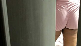 spying on my brunette stepsister through door, tight pussy visible in thong, wow!