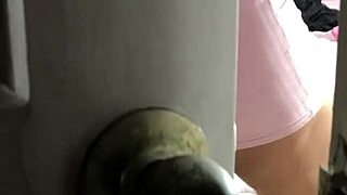 spying on my brunette stepsister through door, tight pussy visible in thong, wow!