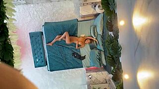 monika fox chilling naked on the bed, showing off her fake tits