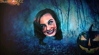 The brunette milf in fishnets gives head to the halloween monster.