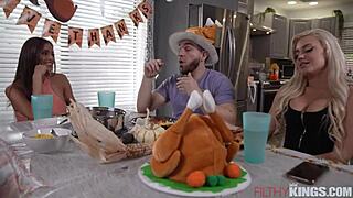 Milf Armani Black rides hard for Thanksgiving fun. Her pierced tits bounce in cowgirl action!