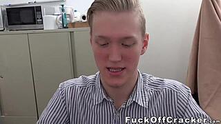 cute cracker gets his pink ass dicked by fat black cock in office backroom pov