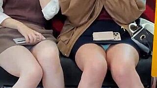Hey, see these Japanese cuties flashing upskirts on the train!