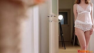 Bella Gray, a teen, seduces her boyfriend with bent over blowjob and doggystyle