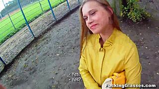 Fucked Emma with glasses on construction site, blowjob and cumshot