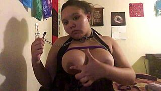 First time experience with nipple clamps, big tits bouncing and screaming