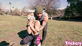 kali roses tricked into outdoor cowgirl riding with monster cock during birdbox challenge