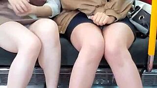 Hey, see these Japanese cuties flashing upskirts on the train!
