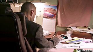 French milf wife visits her husband at the shop.