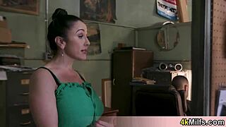 French milf wife visits her husband at the shop.