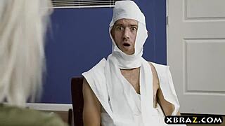 Halloween at work turns into sex with the big tits boss