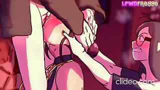 In this animation, the femdom character dominates with her big ass and cock.