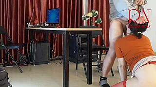 employee without panties teases boss with pussy lick and dick suck in the office