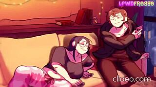 In this animation, the femdom character dominates with her big ass and cock.