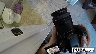 busty brett rossi does a tease in her motel room.