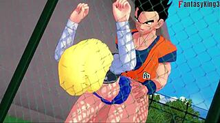 Dragon Ball Z fantasy unfolds with Videl watching Gohan and A18.
