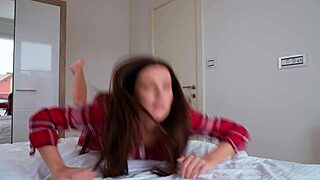 Busty milf lures window cleaner for a steamy bedroom encounter with rough play