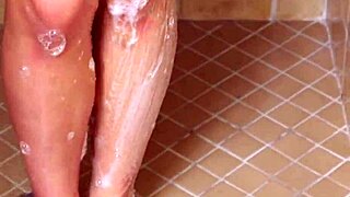 new teen brunette showers after interview