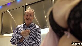 Blonde HOT SEX with Old Bald GUY