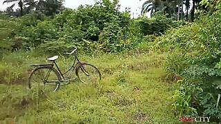 Hot ebony bbw gets fucked on bicycle outdoors