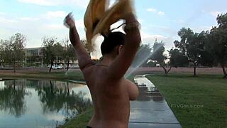 Alexa Loren Gets Wet Outdoors by Sprinklers, Nude Public Exposure.