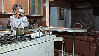 I screw my stepson hard in the kitchen.