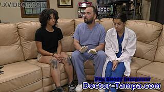 Doctor Tampa performs Nicole Luva’s first gyno exam with Nurse Aria Nicole’s gloved assistance at Doctor-Tampa.com.