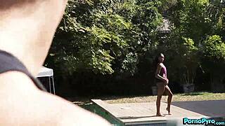 anne amari bends over for pizza guy and pool guy. want to join?