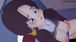 Dragon Ball Z fantasy unfolds with Videl watching Gohan and A18.