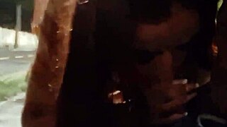 risky outdoor handjob for brunette amateur at bus stop