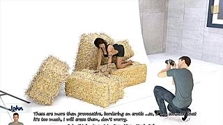 In big city pleasures, a sexy brunette shows off her big fake boobs for the camera