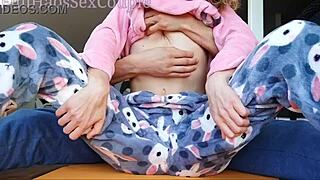 Why is stepdad teasing stepdaughter’s wet pussy and tiny tits in pajamas?