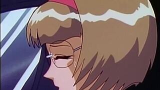 Фистинг аниме сучки в очках с большими титьками фантазирует по-миниатюрному 18+